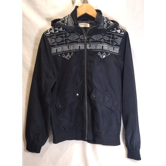 Topman Hooded Windbreaker Jacket Blue with Southwest Print Small - Picture 1 of 7